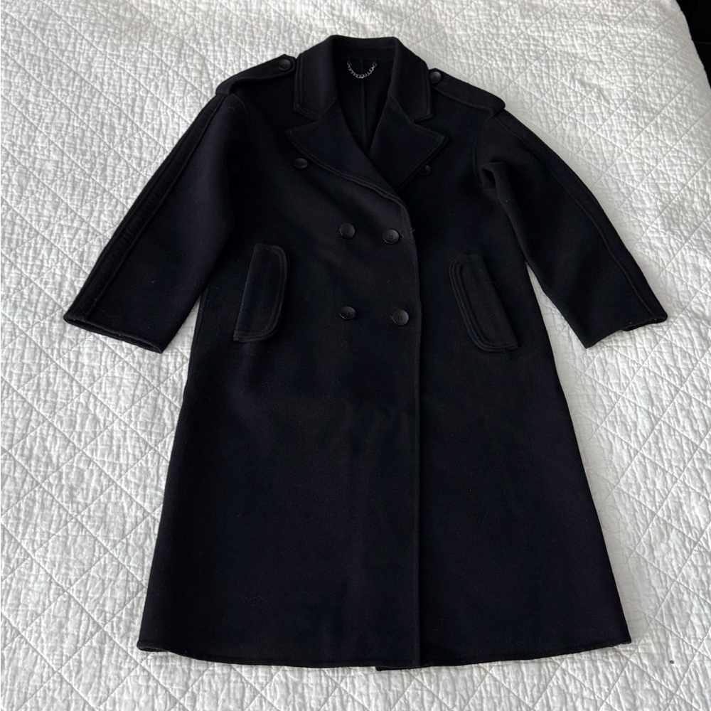 100 % Wool Dark Navy Double-Breasted Women's Trench Coat - Picture 4 of 16